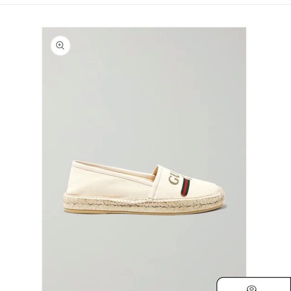 Gucci Women Off-White Logo Printed Canvas Leather Trimmed Espadrilles Flats - Picture 3 of 5